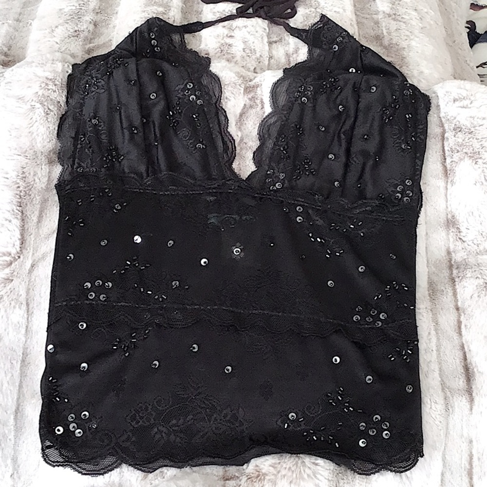 Marciano Black Sequin Halter Top